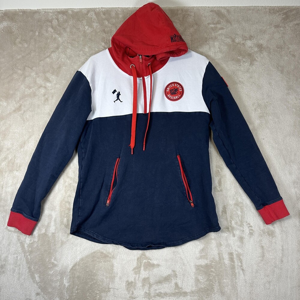Baseballism Hoodie Sweatshirt Mens Medium Blue USA Baseball Zip Pockets